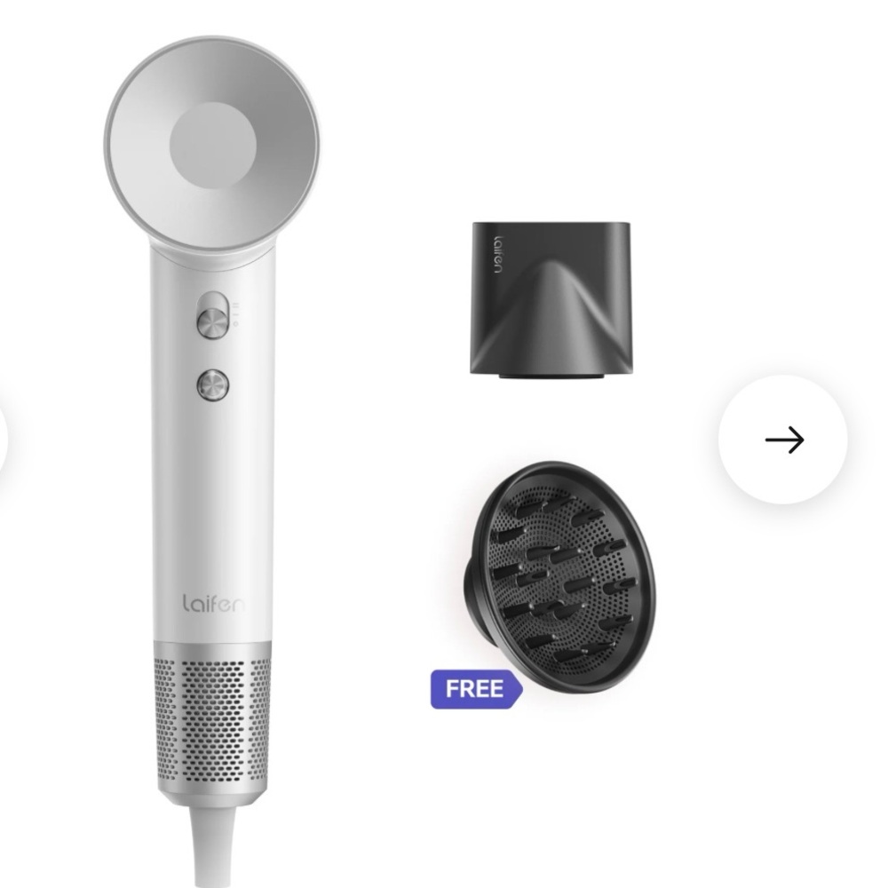Laifen White Hair Dryer with Attachments